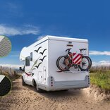 Signage vinyl artfully adorned on a mobile home, showcasing decorative motifs, travel-themed graphics, or personalized messages, adding character and style to the exterior of the residence on wheels.